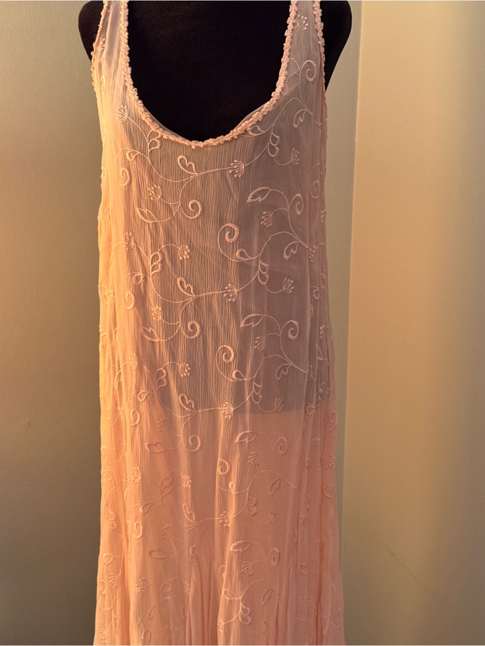 Sheer Embroidered Pink Slip Chemise
